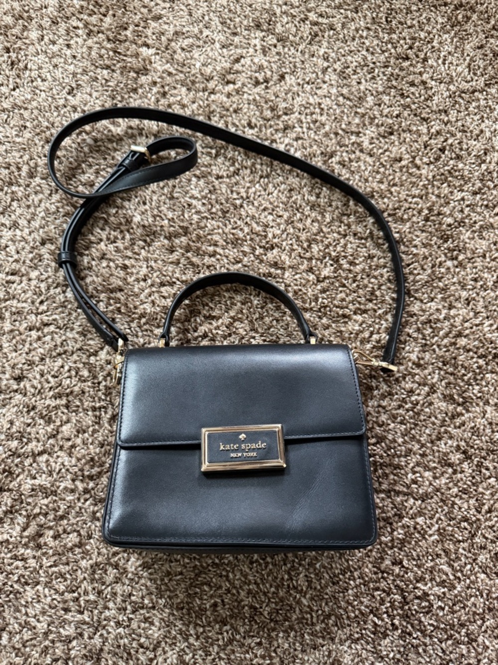 kate spade Black Leather Top-Handle Satchel with Gold Plaque